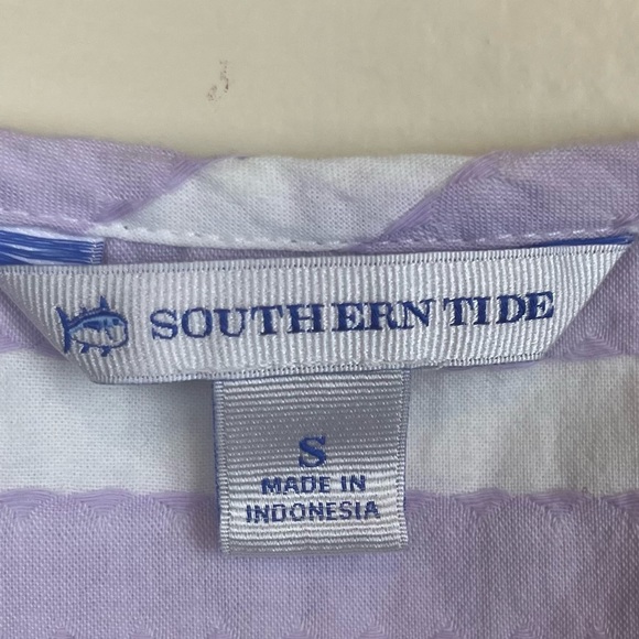 Southern Tide Corrine striped purple/white shift dress/fringe hem-woman’s small - Picture 4 of 11